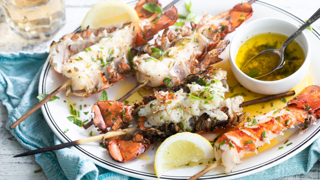 Grilled Maine Lobster Tail Kebabs with Lemon Herb Butter recipe image