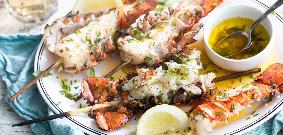 Grilled Maine Lobster Tail Kebabs with Lemon Herb Butter recipe image