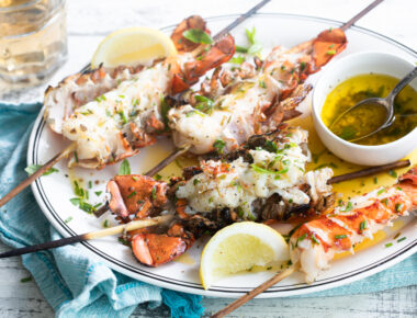 Grilled Maine Lobster Tail Kebabs with Lemon Herb Butter