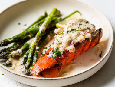 Maine Lobster Tails with Creamy Lemon Parmesan and Asparagus