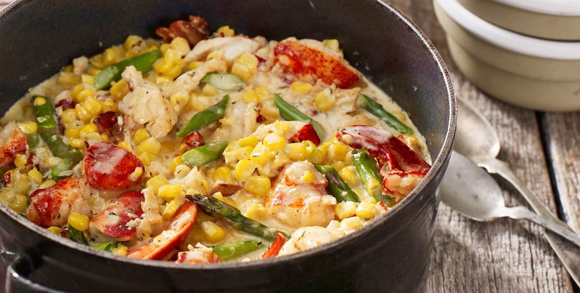 Fresh Corn Succotash with Maine Lobster and Asparagus recipe image