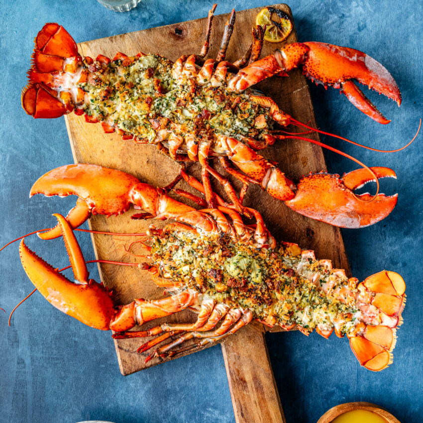 Whole Stuffed Maine Lobster with Herby Artichoke Pancetta Bread Crumbs recipe image