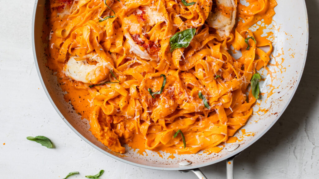 Roasted Red Pepper Pasta with Maine Lobster recipe image