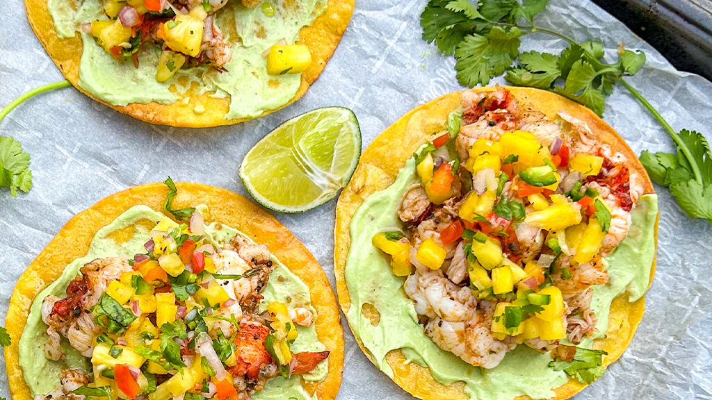 Broiled Maine Lobster Tostada with Pineapple Salsa recipe image