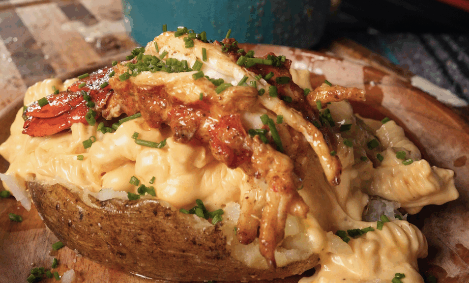 Maine Lobster-Topped Mac & Cheese Baked Potato recipe image