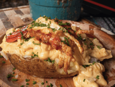 Maine Lobster-Topped Mac & Cheese Baked Potato