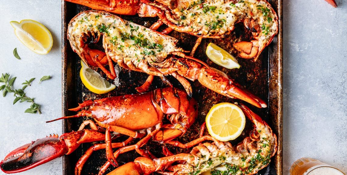 Split Whole Broiled Maine Lobster with Lemon Herb Butter recipe image